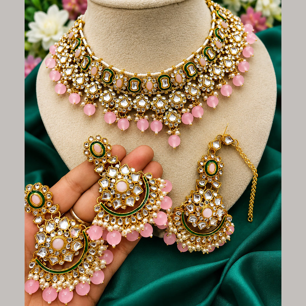 Charbhuja Art Heritage Pota Stone And Kundan Stone Beads Necklace Set