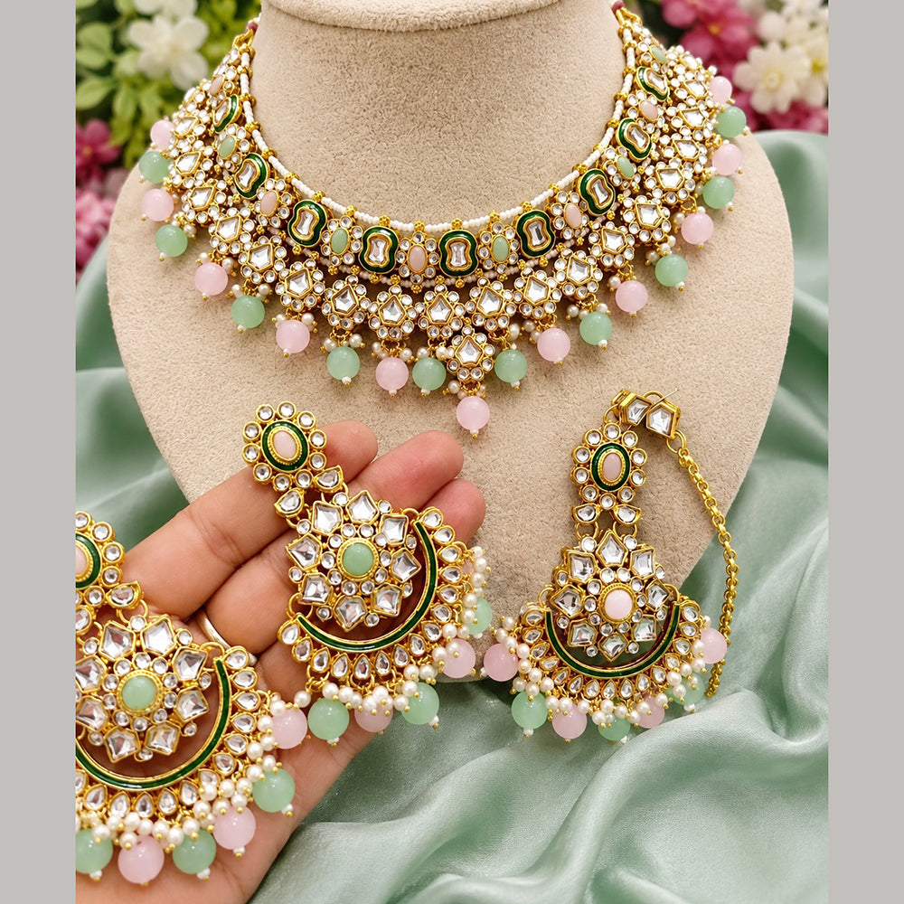 Charbhuja Art Heritage Pota Stone And Kundan Stone Beads Necklace Set