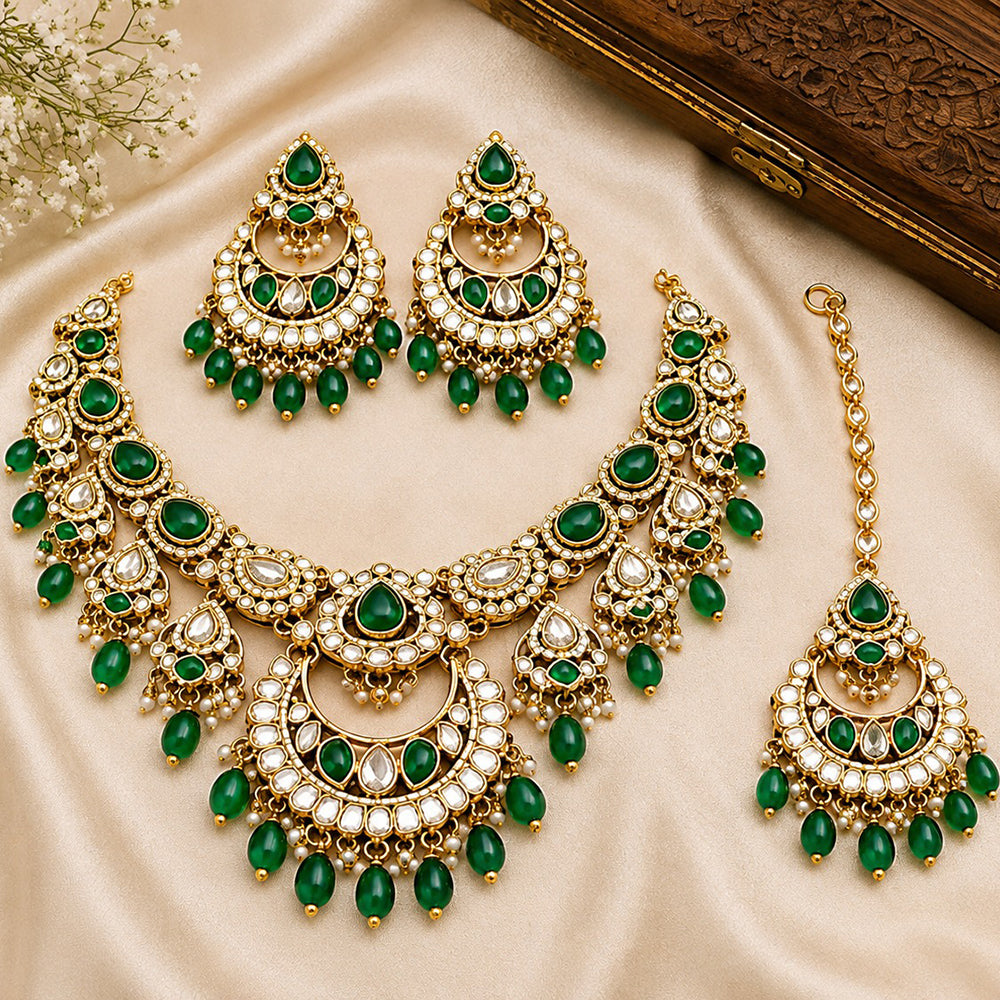 Charbhuja Art Heritage Pota Stone And Kundan Stone Beads Necklace Set