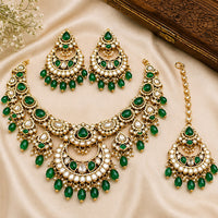 Charbhuja Art Heritage Pota Stone And Kundan Stone Beads Necklace Set 