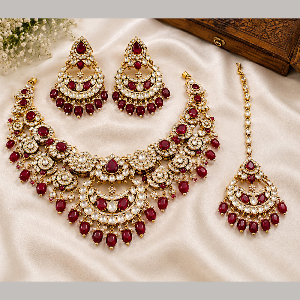 Charbhuja Art Heritage Pota Stone And Kundan Stone Beads Necklace Set
