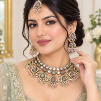 Charbhuja Art Heritage Pota Stone And Kundan Stone Beads Necklace Set