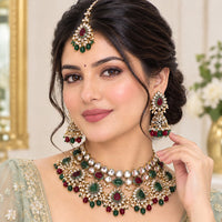 Charbhuja Art Heritage Pota Stone And Kundan Stone Beads Necklace Set