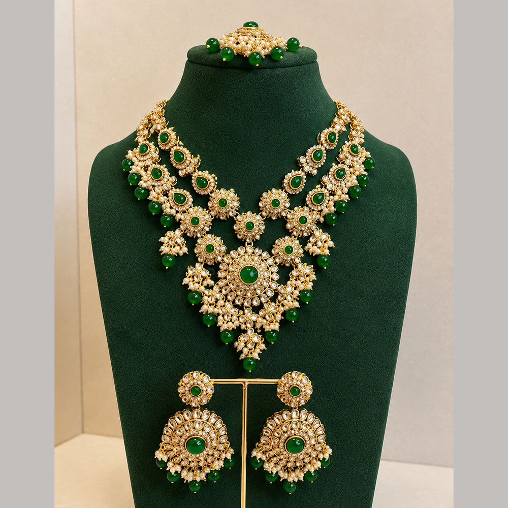 Charbhuja Art Heritage Pota Stone And Kundan Stone Beads Necklace Set