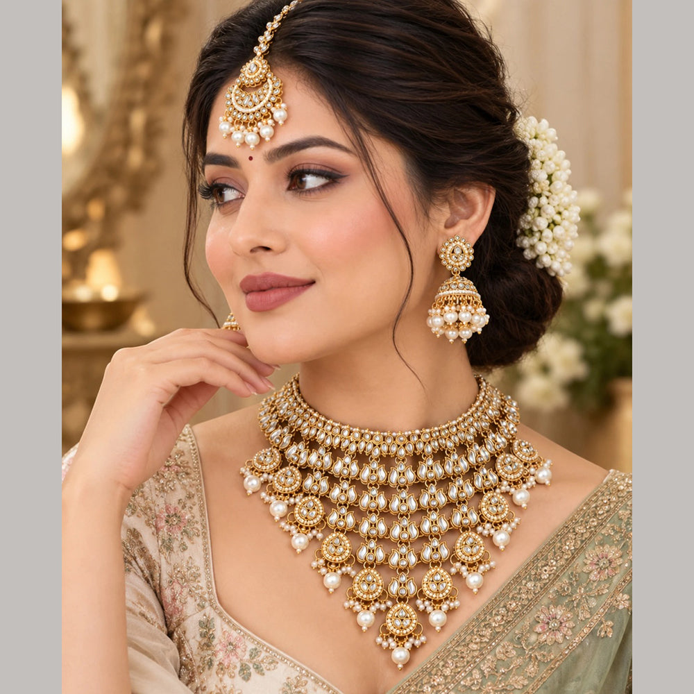 Charbhuja Art Heritage Kundan Stone And Beads Necklace Set