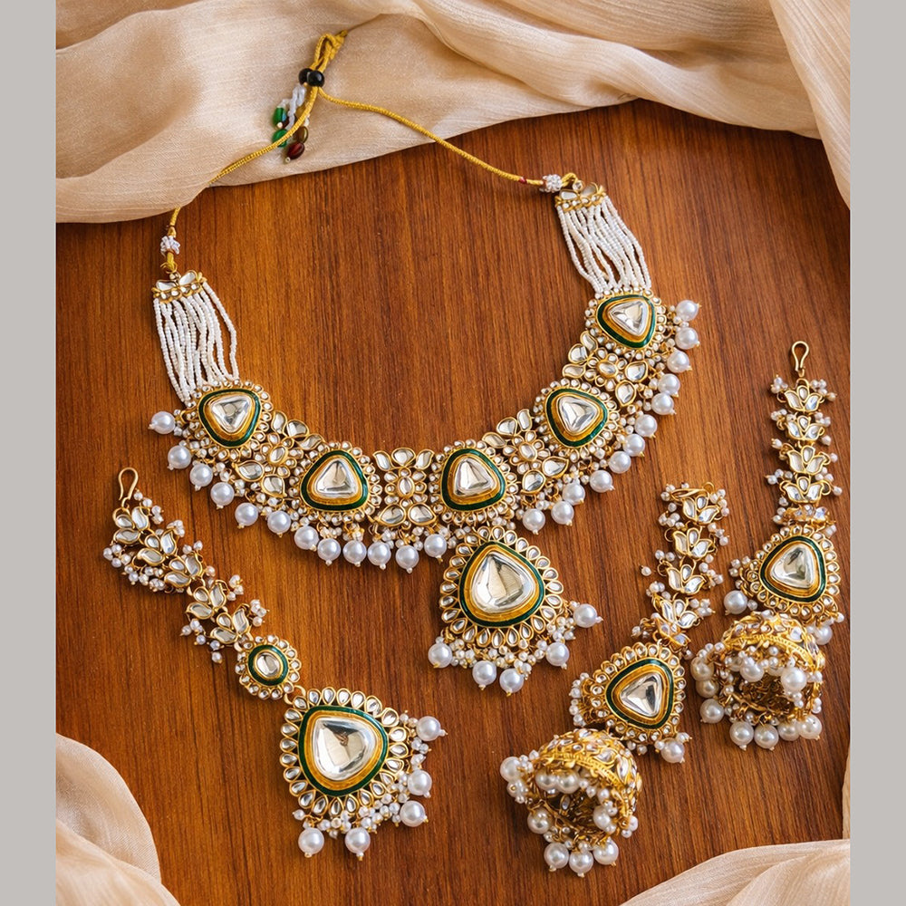 Charbhuja Art Heritage Kundan Stone And Beads Necklace Set