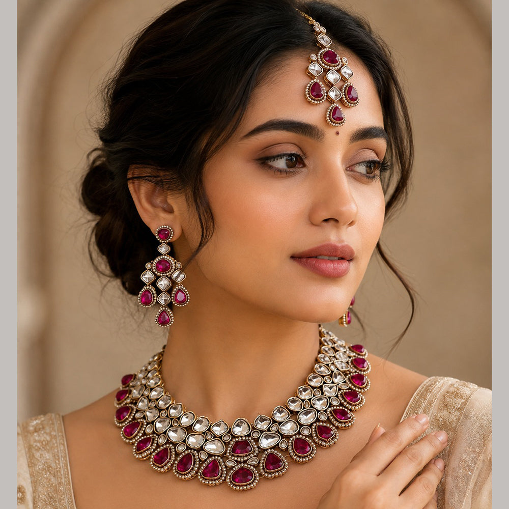 Charbhuja Art Heritage Pota Stone And Austrian Stone Necklace Set