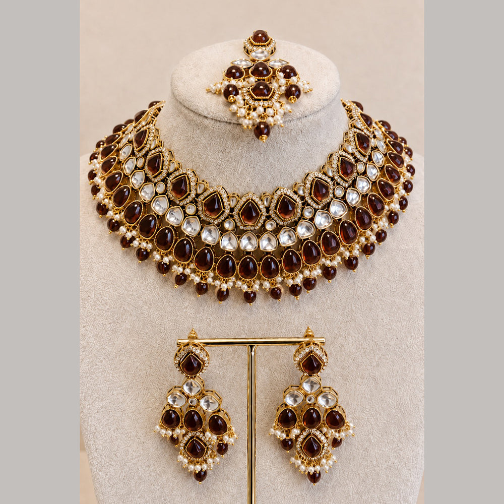 Charbhuja Art Heritage Pota Stone And Kundan Stone Beads Necklace Set