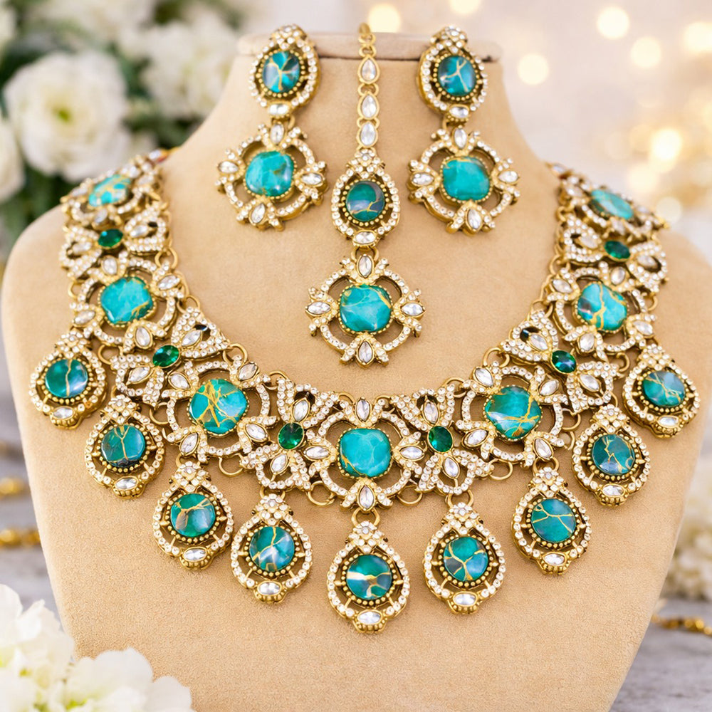 Charbhuja Art Heritage Druzy Crystal Stone And Austrian Stone Necklace Set