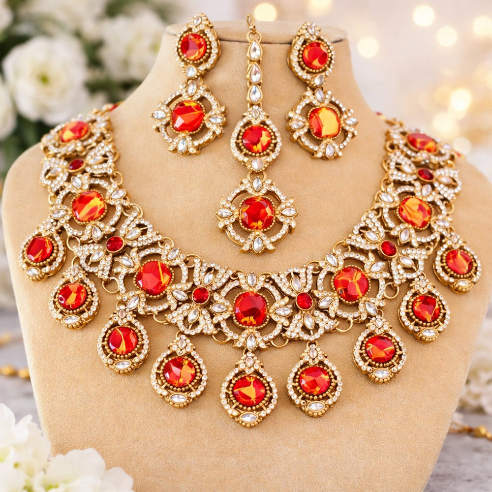 Charbhuja Art Heritage Druzy Crystal Stone And Austrian Stone Necklace Set