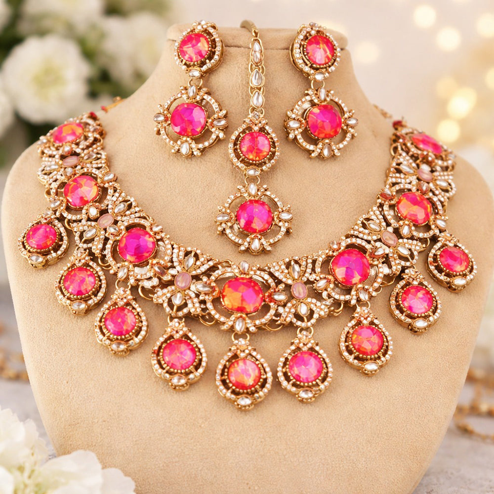 Charbhuja Art Heritage Druzy Crystal Stone And Austrian Stone Necklace Set