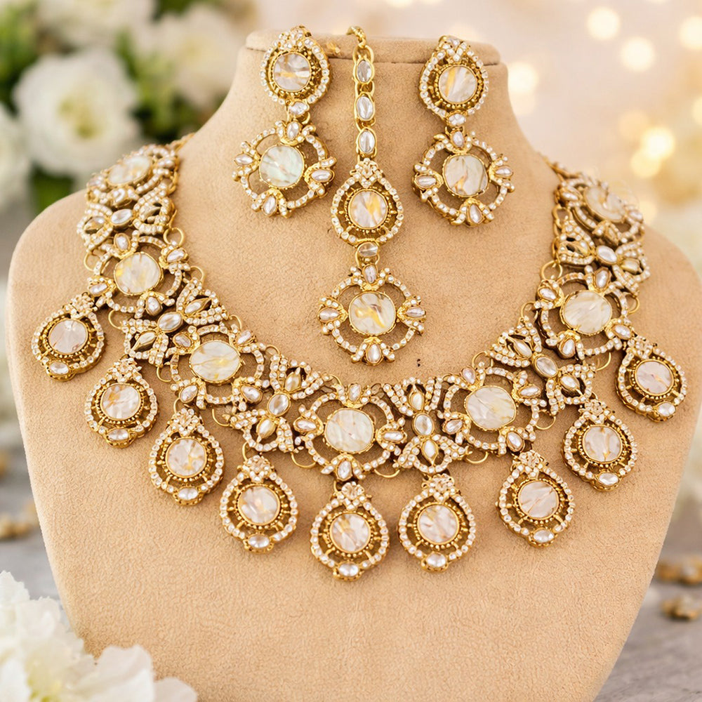 Charbhuja Art Heritage Druzy Crystal Stone And Austrian Stone Necklace Set