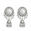 Urthn Antique Silver-Toned Oxidised Jhumki Earrings With Mirror Work(Pack of 6)