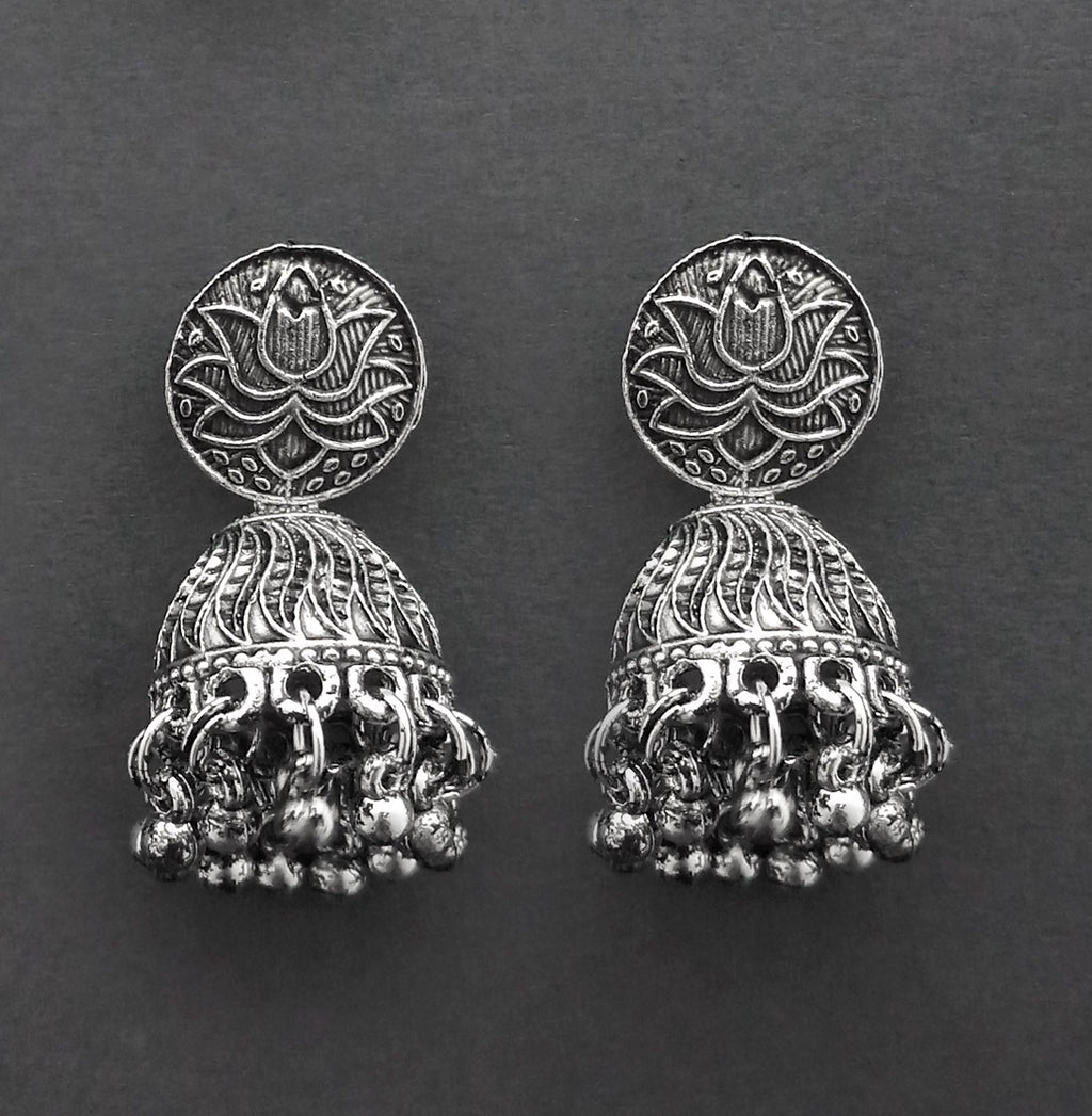 Urthn Traditional Oxidised Finish Jhumka Earrings(Pack of 6)