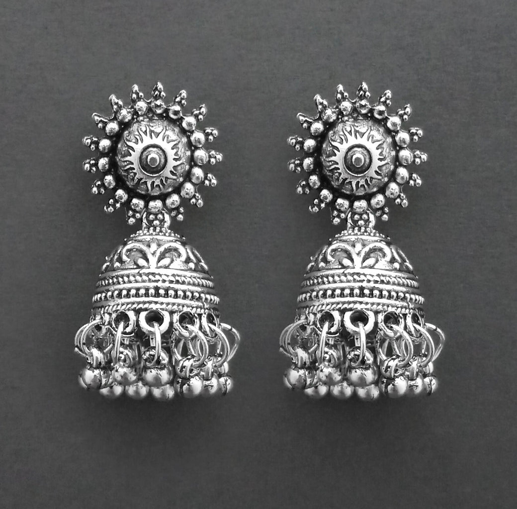 Urthn Traditional Oxidised Finish Jhumka Earrings(Pack of 6)