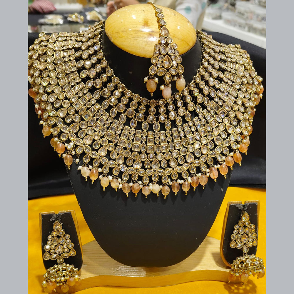 Pooja Jewellers Gold Plated Crystal Stone And Beads Necklace Set