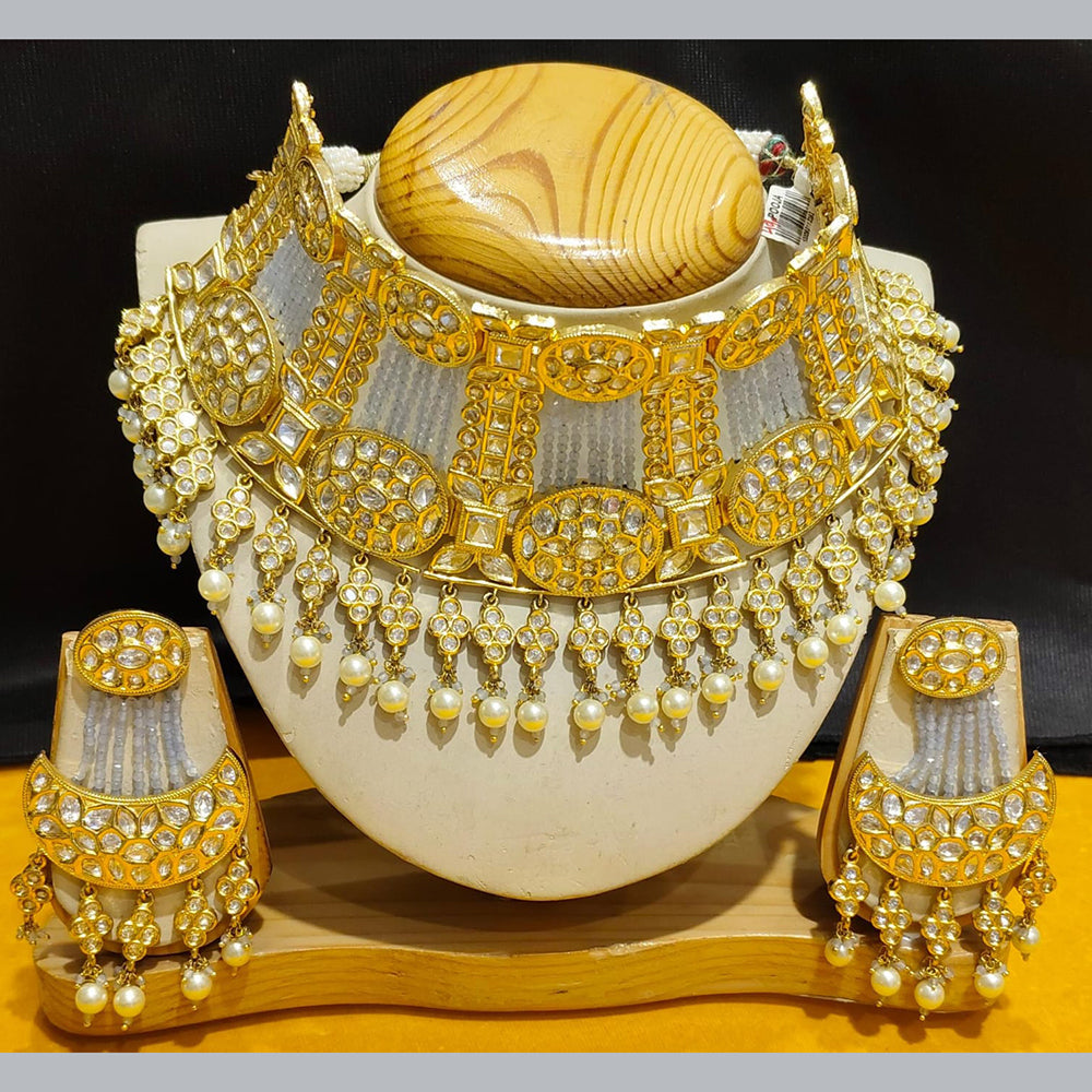 Pooja Jewellers Gold Plated Polki Kundan Stone And Beads Choker Necklace Set