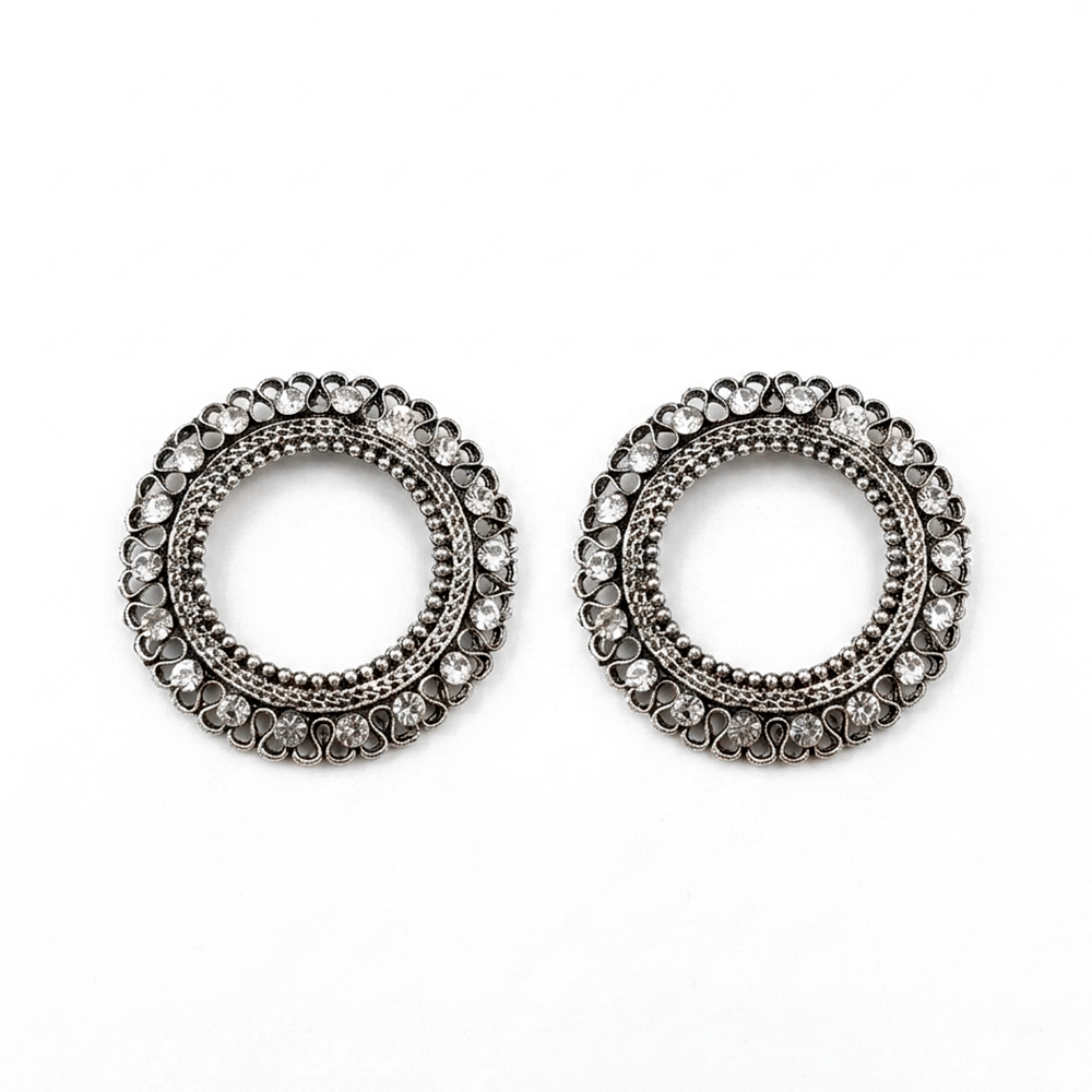 Urthn Oxidised Crystal Circle Stud Earrings(Pack of 6)