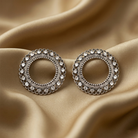 Urthn Oxidised Crystal Circle Stud Earrings(Pack of 6)
