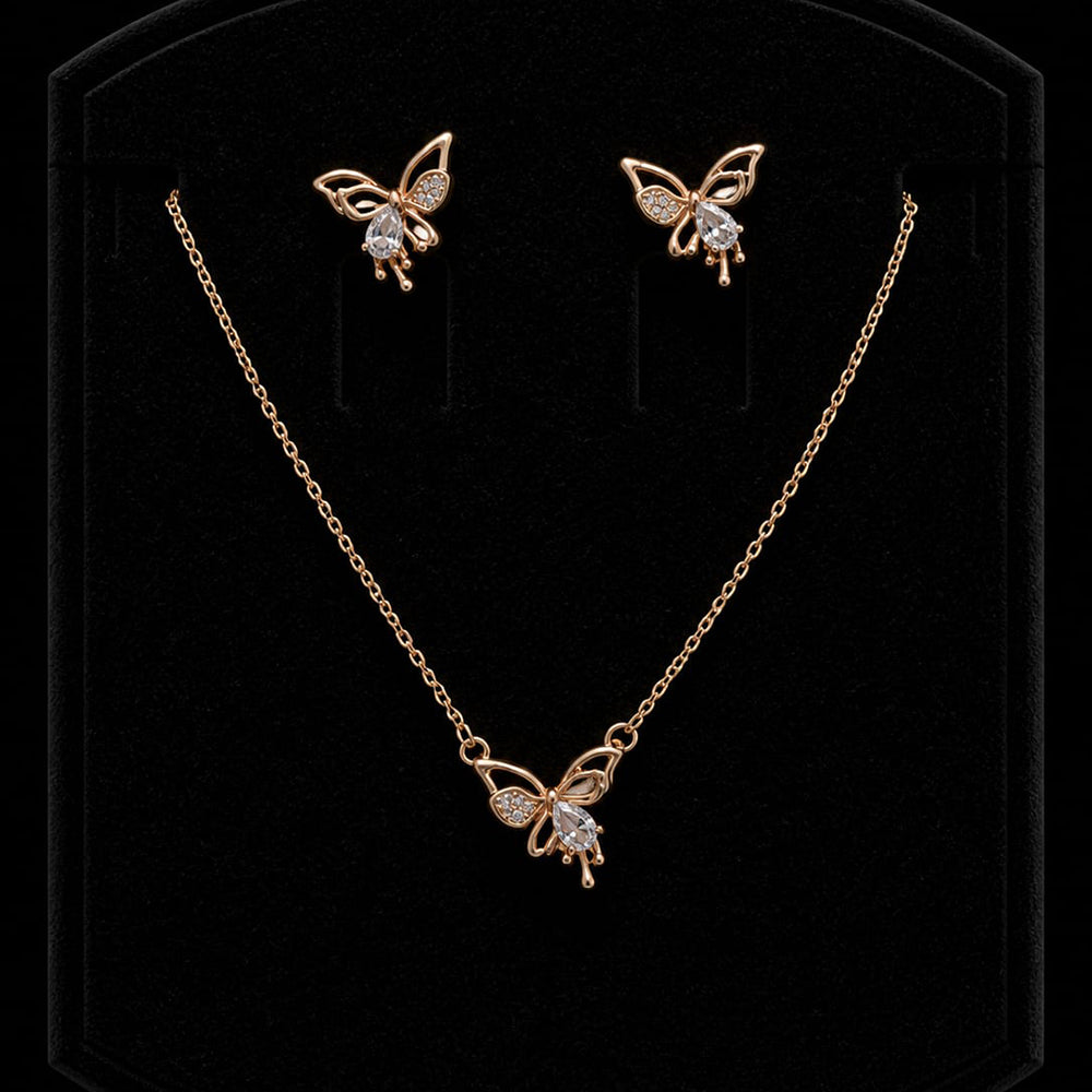 Shipra Gold Elegant Butterfly Pendant Necklace & Earrings Set
