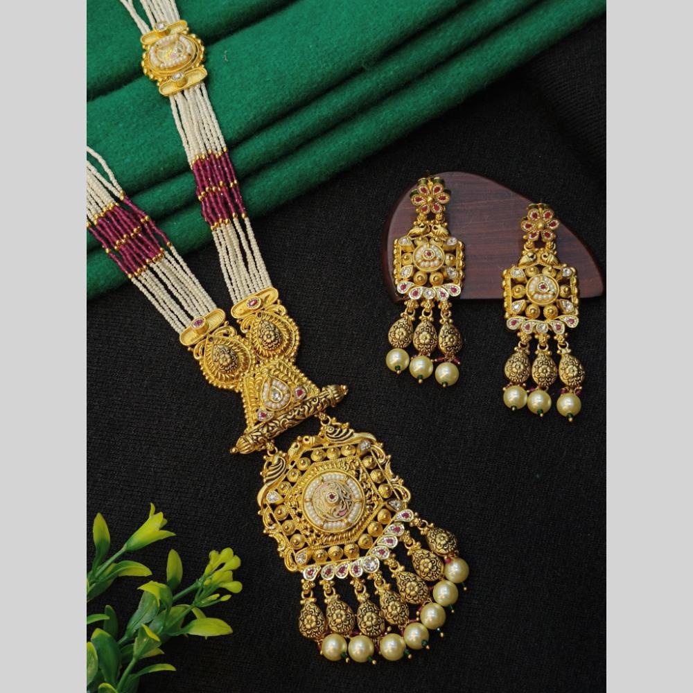 Navkar Jewellers Pota Stone and Pearl Long Necklace Set