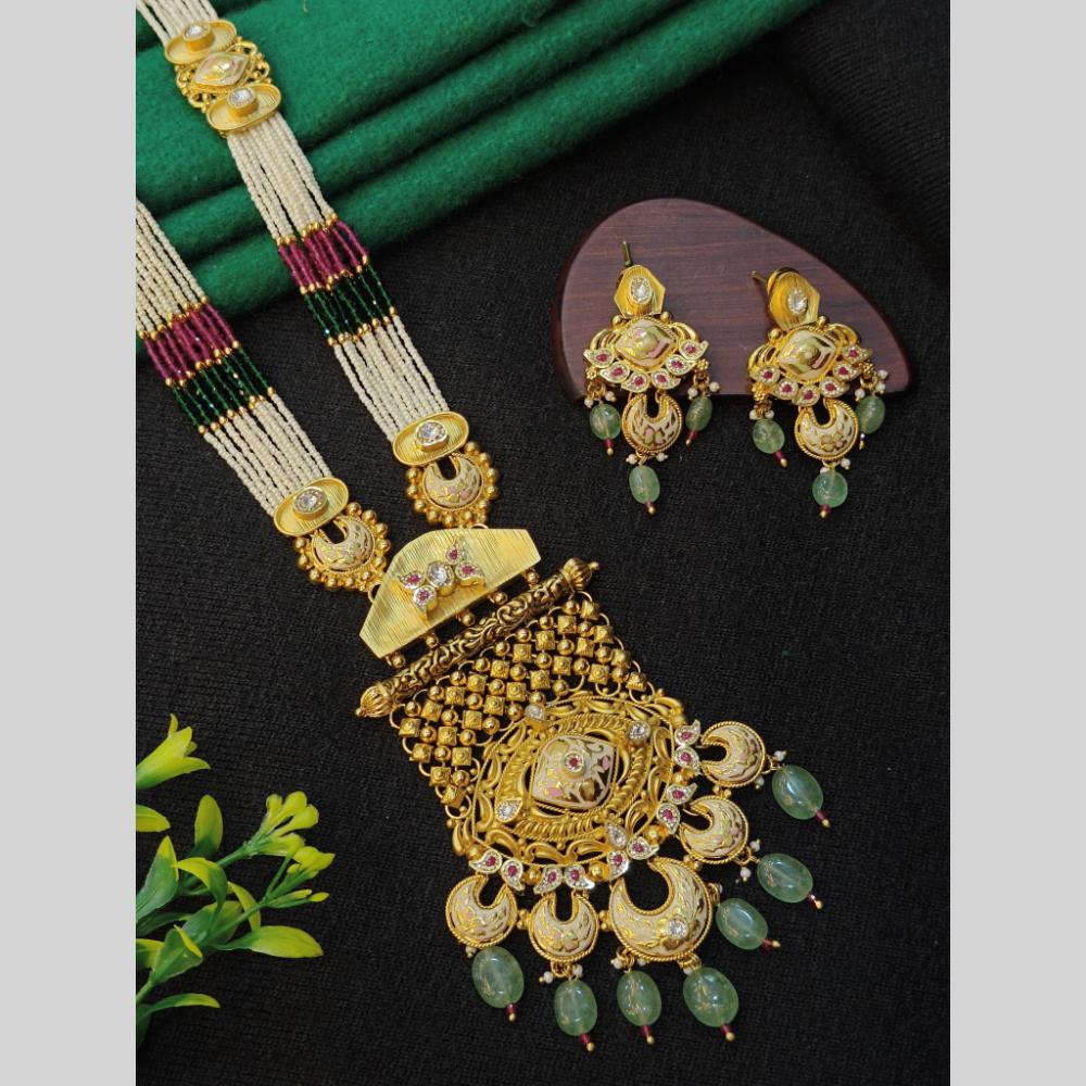 Navkar Jewellers Pota Stone and Pearl Long Necklace Set