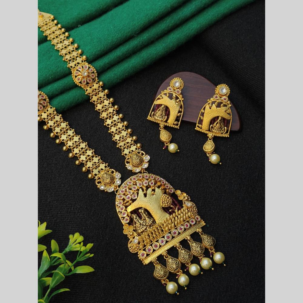 Navkar Jewellers Majestic Long Necklace Set with Hanging Beads