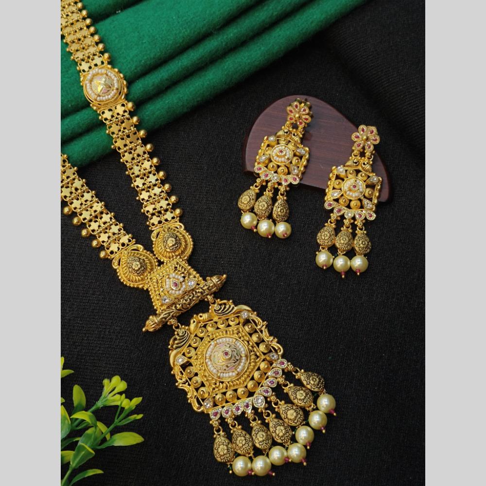 Navkar Jewellers Pota Stone and Pearl Long Necklace Set