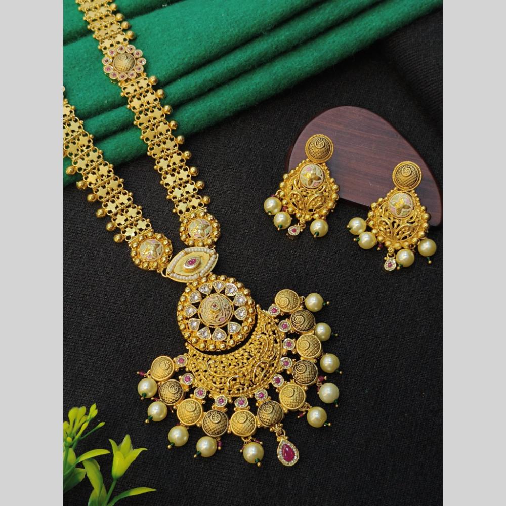 Navkar Jewellers Pota Stone and Pearl Long Necklace Set