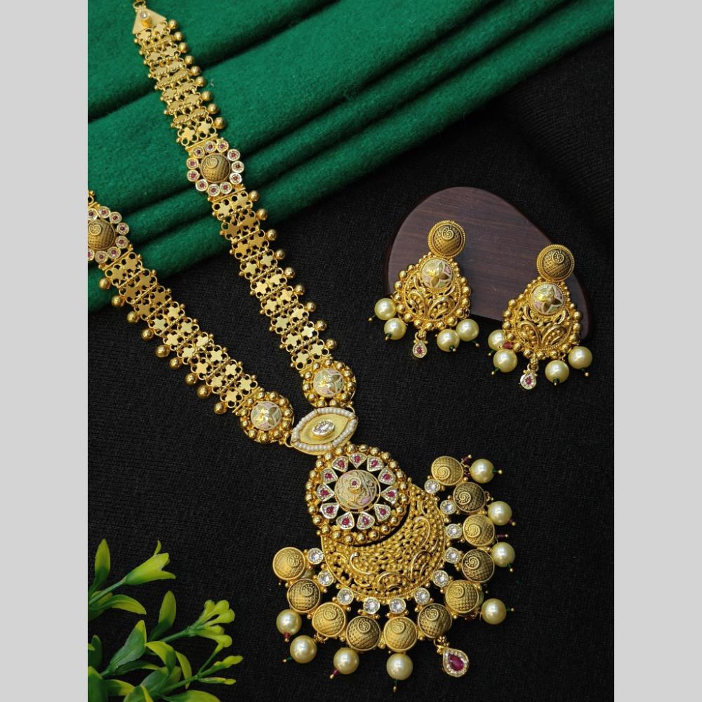 Navkar Jewellers Pota Stone and Pearl Long Necklace Set