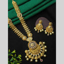 Navkar Jewellers Pota Stone and Pearl Long Necklace Set