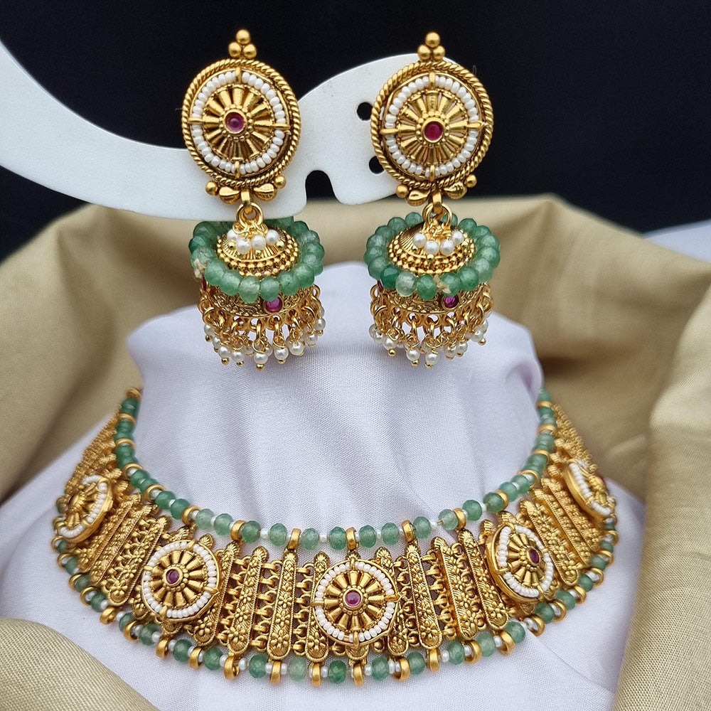 Reet Revaz Gold Plated Polki Kundan Stone And Pearls Choker Necklace Set