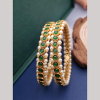 Reet Revaz Gold Plated Pota Stone And Pearl Bangles Set