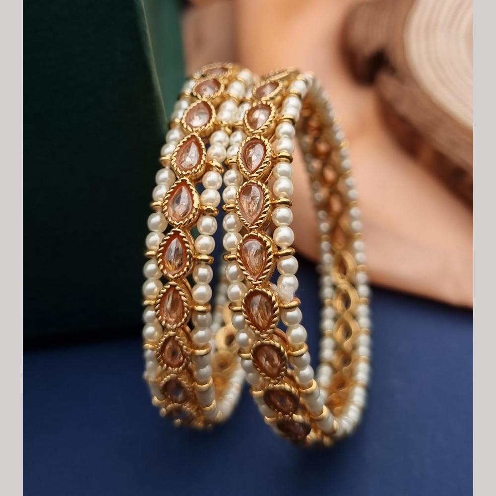 Reet Revaz Gold Plated Pota Stone And Pearl Bangles Set