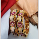 Reet Revaz Gold Plated Pota Stone And Pearl Openable Bangles Set