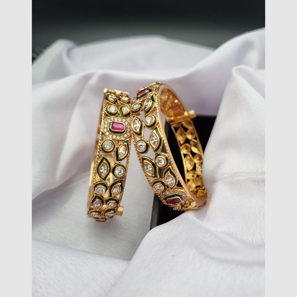 Reet Revaz Gold Plated Pota Stone Openable Bangles Set