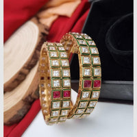 Reet Revaz Gold Plated Crystal And Pota Stone Openable Bangles Set