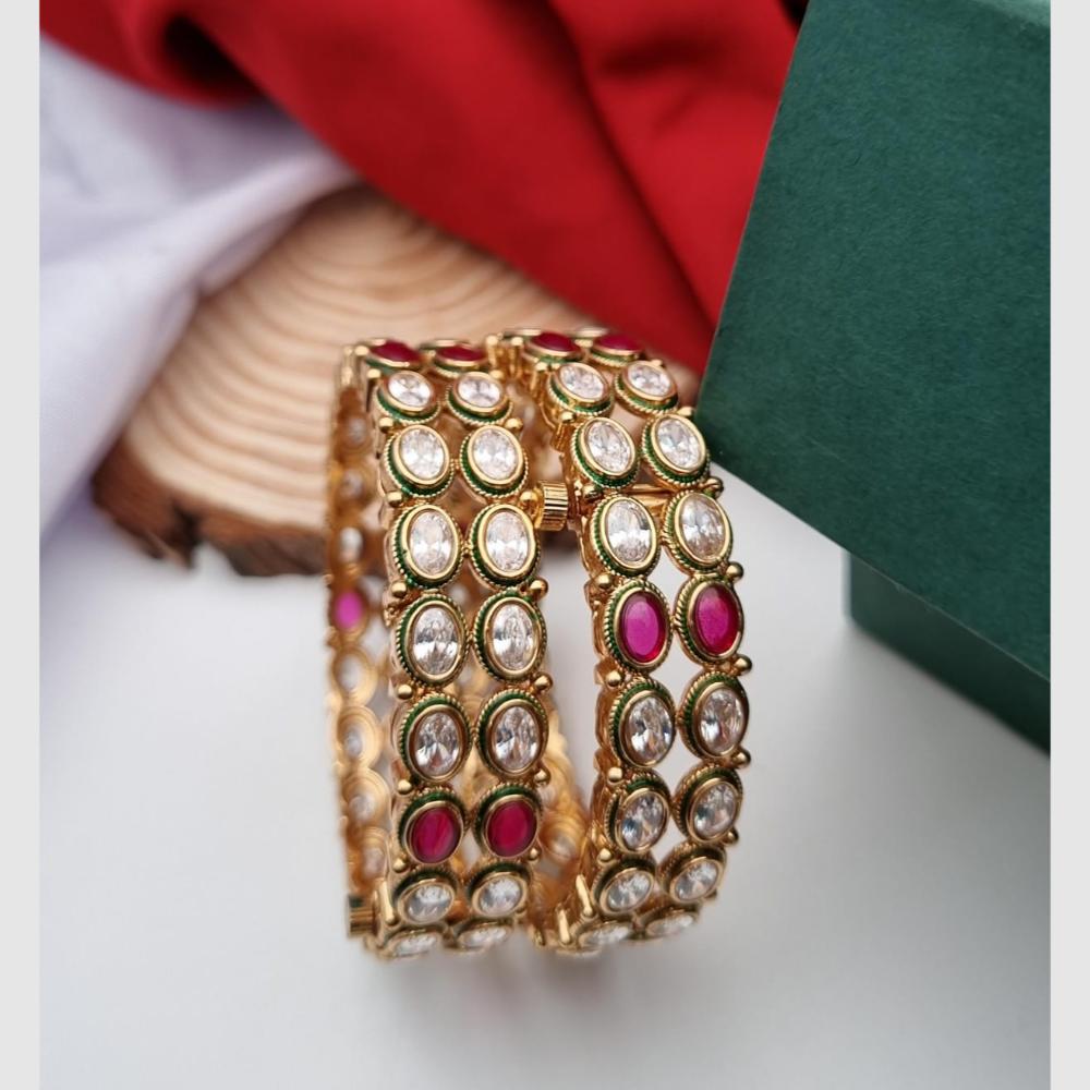 Reet Revaz Gold Plated Crystal And Pota Stone Openable Bangles Set