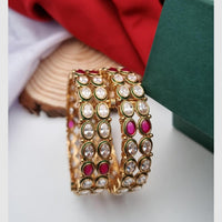 Reet Revaz Gold Plated Crystal And Pota Stone Openable Bangles Set