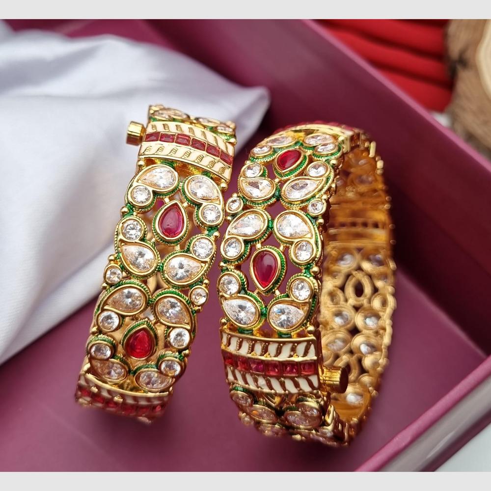 Reet Revaz Gold Plated Crystal And Pota Stone Openable Bangles Set