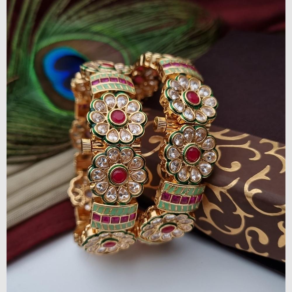 Reet Revaz Gold Plated Crystal And Pota Stone Openable Bangles Set