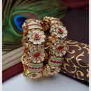 Reet Revaz Gold Plated Crystal And Pota Stone Openable Bangles Set