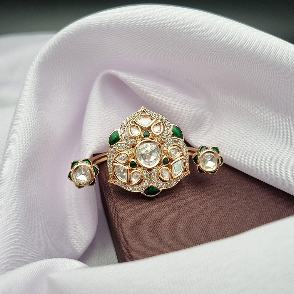 Reet Revaz Gold Plated Polki Kundan Stone And Meenakari Ring
