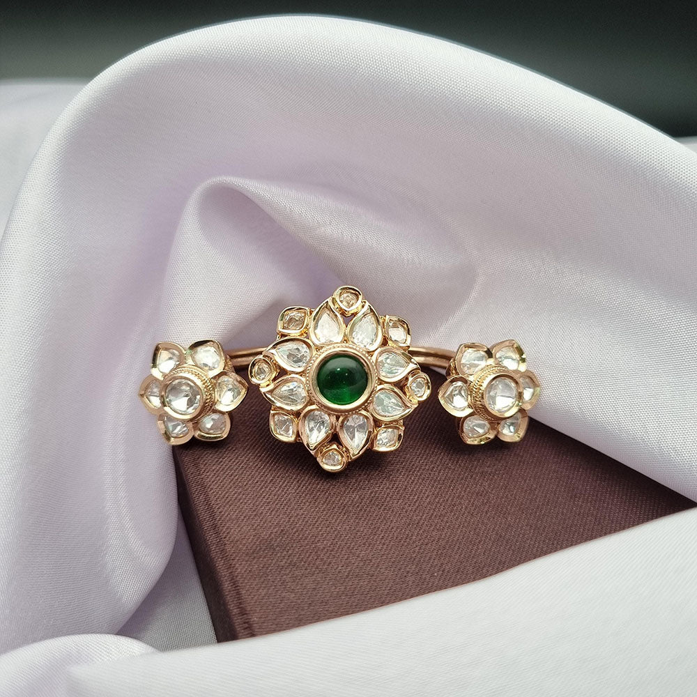 Reet Revaz Gold Plated Polki Kundan Stone Ring