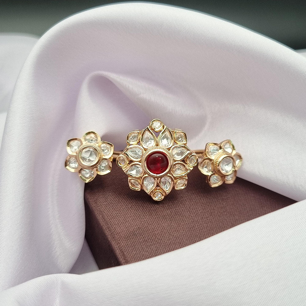 Reet Revaz Gold Plated Polki Kundan Stone Ring