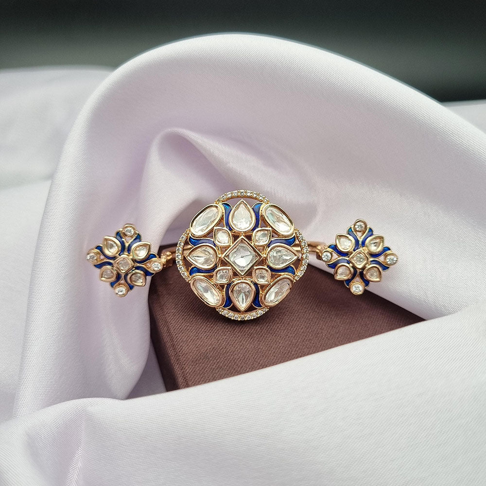 Reet Revaz Gold Plated Polki Kundan Stone And Meenakari Ring