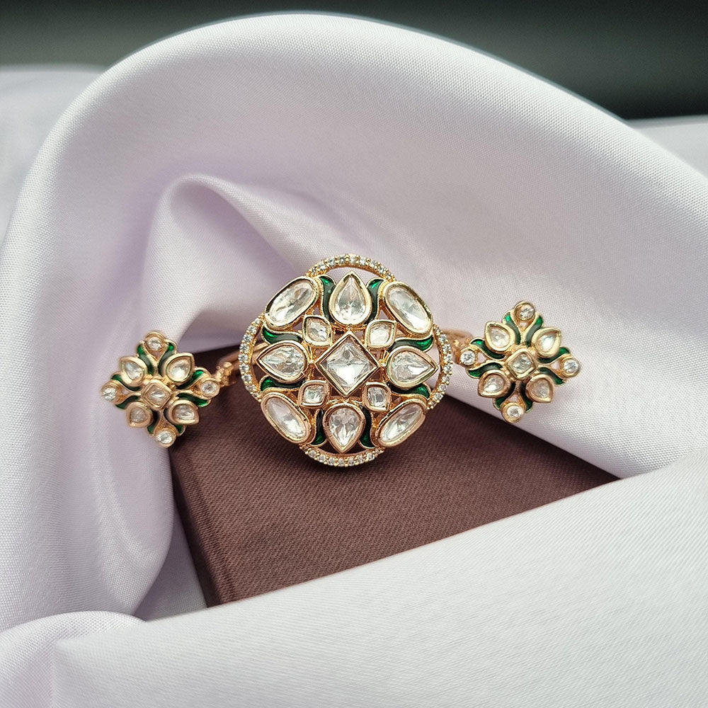 Reet Revaz Gold Plated Polki Kundan Stone And Meenakari Ring