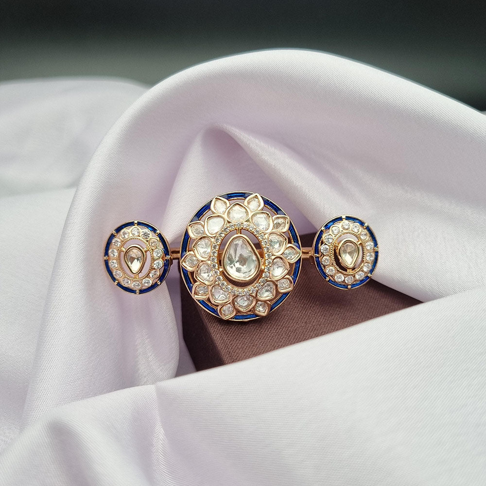 Reet Revaz Gold Plated Polki Kundan Stone And Meenakari Ring