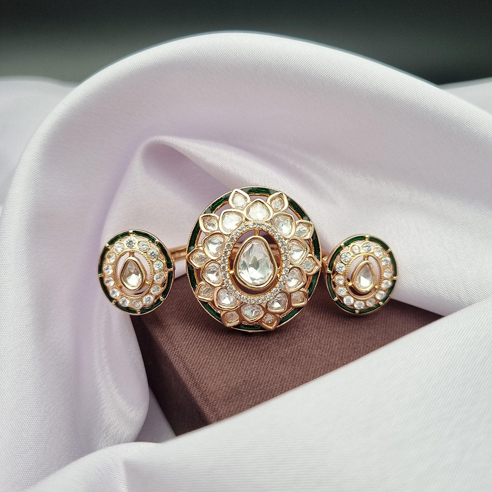 Reet Revaz Gold Plated Polki Kundan Stone And Meenakari Ring
