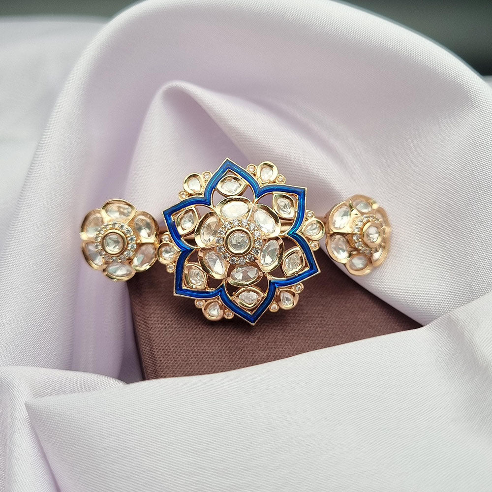 Reet Revaz Gold Plated Polki Kundan Stone And Meenakari Ring